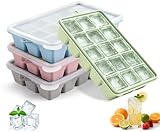 Silicone Ice Cube Trays with Lid, Set of 4, Easy Release Ice Molds, Reusable and Stackable Ice Trays for Freezer for Cocktail, Whiskey, Baby Food, BPA Free (multicolour)