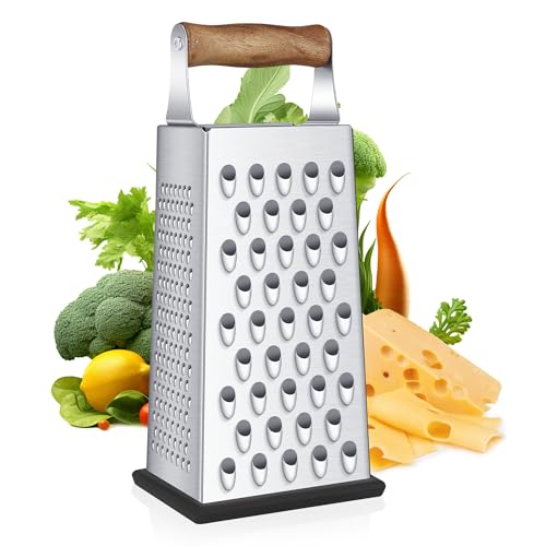 YC Kitchen Rallador de Queso Mango de Madera, Rayadores para Cocina, Rallador de Verduras, Rallador Cuadrado de 4 Lados y Ralladores de Cocina, prácticos Aparatos para la Cocina