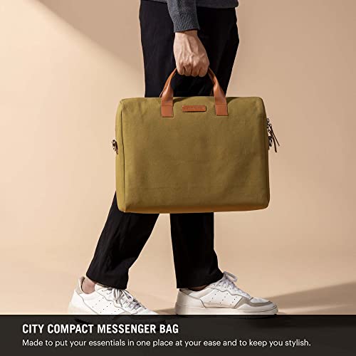 Image of DailyObjects Unisex City Compact Fleet Canvas Laptop Messenger Bag with Leather Handles and Adjustable Straps | Zip Closure with Slip Pockets and Large Storage For 14 Inch Laptops
