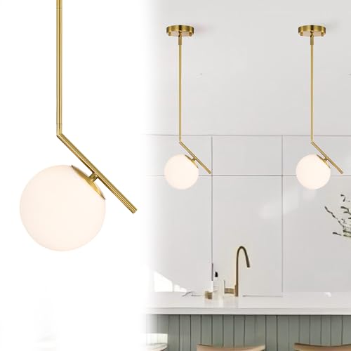 Alighting Pendelleuchte Gold Milchglas Kugeln Ø15 cm Mid Century Modern Pendelleuchte für Kücheninsel Esstisch Flur Schlafzimmer Bad(ohne Glühbirnen)