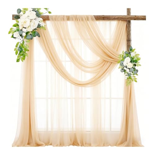 yolzhxe Tenture Mariage, 75 x 800 cm Voilage Champagne, Elégant Romantiques Mariage Arche Tenture, Rideau en Tulle Décoration pour Cérémonie, Fête, Toile...