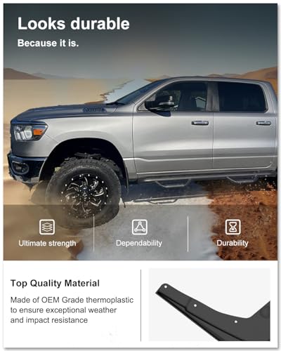Image of Kiwi Master Mud Flaps for 2019-2024 Dodge Ram 1500 (Without OEM Fender Flares, Not Fits Classic or TRX), Heavy Duty Front & Rear Mud Guards, No Drill, 4 Pcs Set
