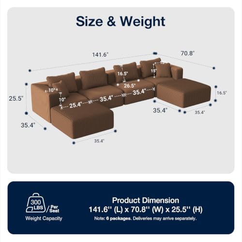 Image of Avenco 141-inch U-Shaped Modular Sectional Couch Sofa with 2 Ottomans