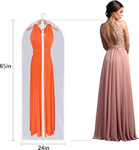 Dress Bags for Gowns Long - Foldable, 65" Clear Garment Bags for Closet Storage and Travel 24"x65"/ 2 Pack2