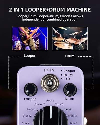 LEKATO Looper Guitar Pedal, Loop Drum Machine with 20 Minutes Loop, 16 Different Drum Grooves, 3 Modes, Tap Tempo, Overdubs with the Micro Looper Drum Pedal, Mini Guitar Pedals for Electric Guitar