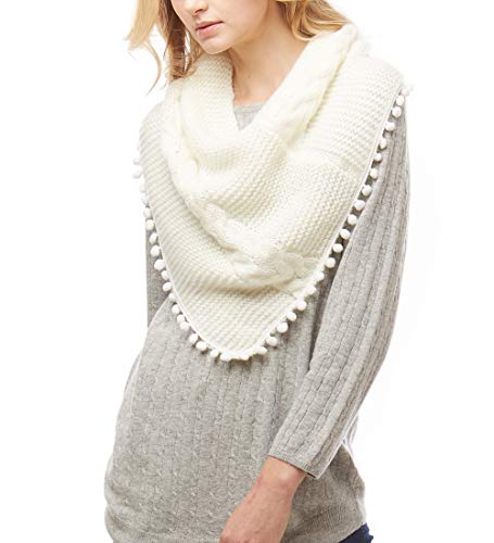 MIRMARU Women's Soft Warm Cable Knitted Loop Tube Infinity Scarf Wrap Shawl with Pom Pom Tassel3