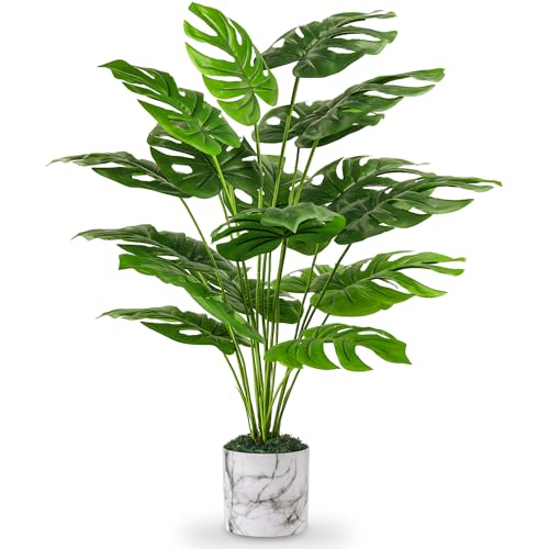 Der Rose 28″ Fake Plants Tall Artificial Monstera Faux Plants in Pot for Home Farmhouse Bedroom Living Room Decor Indoor