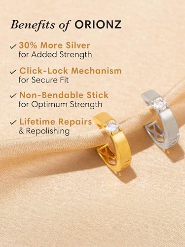 Image of ORIONZ Hoop Earrings for Men & Boys (1 Piece) - 925 Sterling Silver - Gift for Birthday Anniversary - 18k Gold Plated Jewellery - Men Fashion