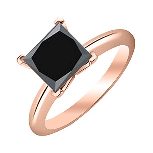 1/2-10 Carat Total Weight Princess 14K Rose Gold Black Diamond Ring (AAA Quality)