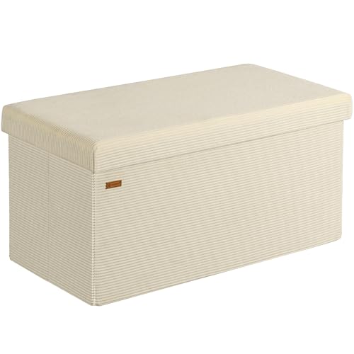 Casaria® Banc de Rangement en Velours côtelé Beige 100 L Siège Coffre de Rangement Pliable Salon Chambre Couloir