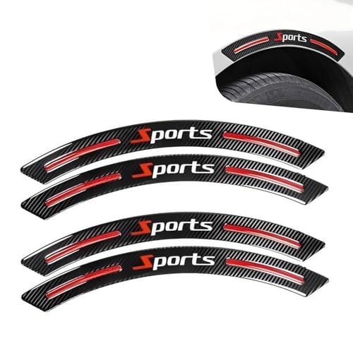Hugwits 4 PCS Car Wheel Eyebrow Strip Sticker, Carbon Fiber Sport Style Car Fender Protector Trim, Anti-Collision Wheel Arch Guard Decoration, Universal for Most Cars, SUVs, Trucks (Red)