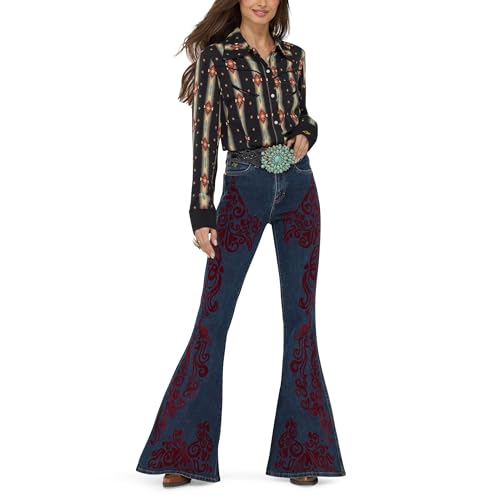 Wrangler® x Lainey Wilson Vintage Flocked Bell Bottom, Maroon Dark Wash, 29W x 32L