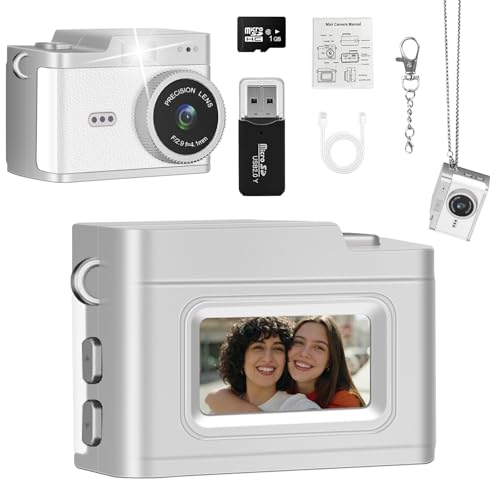 SERIONR Mini Camara Digital, Pequeña CáMara Digital Vintage portátil con Pantalla a Color de 0,96'', CáMara Digital Compacta con Llavero, 1080P HD Mini Camara con Flash y Función de Grabación (Blanco)