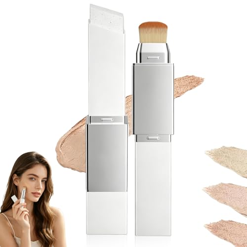 Barra de Base de Maquillaje Cambia Color 2 en 1 con Brocha, Tono Autoajustable para un Acabado Natural, Barra de Base Coreana de Doble Extremo, Cobertura Ligera y Modulable(Dark skin)