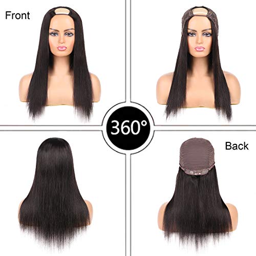 DaiMer 24 inch Straight U Part Wigs Human Hair No Lace Glueless 100% Unprocessed Remy Brazilian Hair U-part Wigs for Black Women With Clips In Extensions Natural Color - Image 2