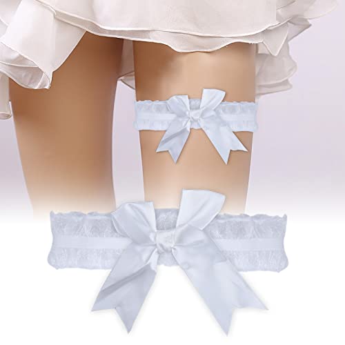 Zeshimb TLS-007-3 Wedding Garters For Bride White Lace Garter Belt Large Satin Bow Thigh Leg Ring Classic Handmade Stretch Toss Garter Party Porm Body Accessory thumb #1