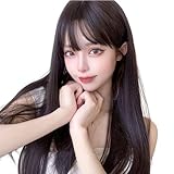 FESHFEN ウィッグ ロング ストレート フルウィッグ 女装 かつら レディーズ カツラ wig 女装ウィッグ ロングウィッグ ハロウィン コスプレ ぱっつん前髪 原宿系 自然 小顔 耐熱 ネット/櫛付き 黒茶