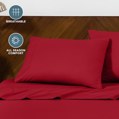 Image of Bare Home Microfiber Pillow Cases - Queen Size Set of 2 - Cooling Pillowcases - Double Brushed - Easy Care - Envelope Closure (Queen Pillowcase Set of 2, Red)