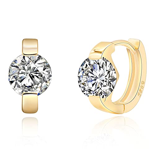 Small Gold Hoop Earrings for Women 14k Real Gold Plated Cubic Zirconia Huggie Earrings Tiny Cute Cartilage Hypoallergenic Earrings Jewelry Gifts for Women