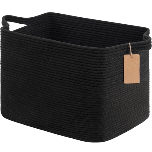 Image of Goodpick 50L Large Woven Rope Storage Basket with Handles, Black | 18 inch x 14 inch x 12 inch Stylish Gift Basket for Living Room & Nursery Organization, Fits Blankets, Toys & Home Essentials Storage