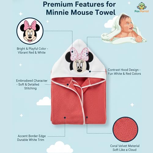 Image of Ultra-Soft Baby Hooded Towel - Coral Velvet Wrap Your Little One in Softness and Joy, Hypoallergenic & Super Absorbent Bath Wrap for Newborns & Toddlers | Cute Animal Design (0-5 Years)(Red & White)