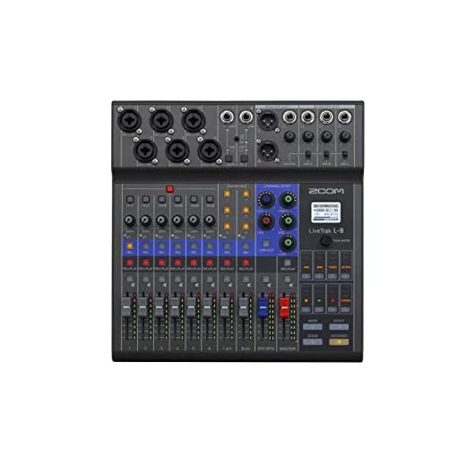 Zoom LiveTrak L-8 Podcast Recorder, Battery Powered, Digital Mixer and Recorder, Music Mixer, Phone Input, Sound Pads, 4 Headphone Outputs, 12-In/4-Out Audio Interface, Built In EQ and Effects