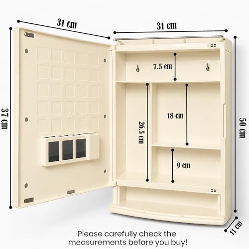 Image of JD FRESH Unbreakable Bathroom Cabinet with Mirror /Wall Mount Mirror Cabinet for Wash Basin /Bathroom Organizer Cabinet /Multipurpose Wall Storage Organizer /Decorative Prime Look (Ivory)