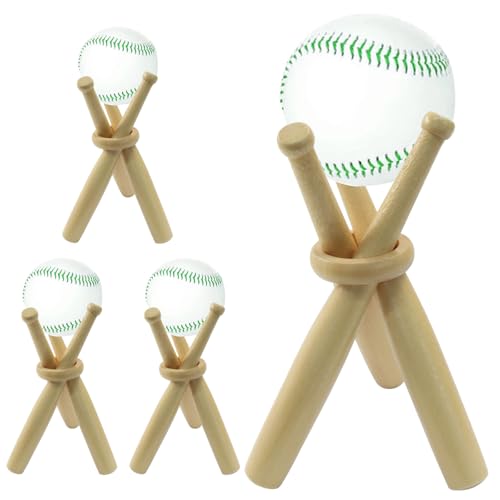 OSVJE 4 Pack Display Baseball Stand Holder, Wooden Holder Mini