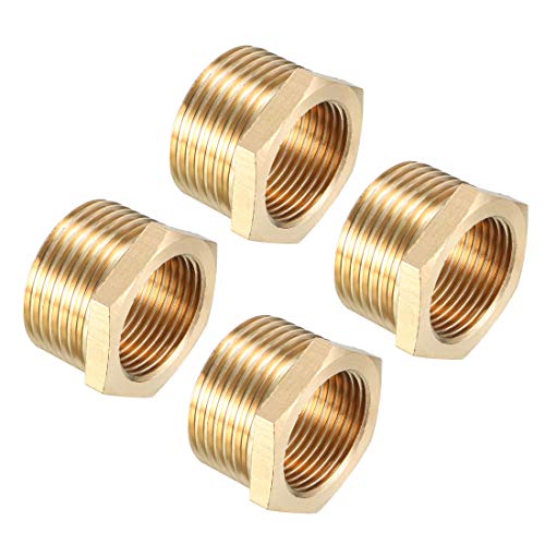 uxcell Brass Threaded Pipe Fitting G1 Male X G3/4 Female Hex Bushing Adapter 4pcs