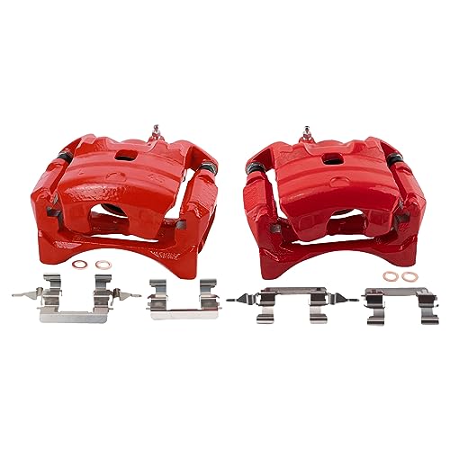Image of TRQ Front Brake Caliper Set Painted Red Brackets Compatible with 2010-2013 Nissan Altima 2011-2012 Sentra