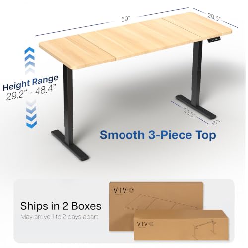 Image of VIVO Light Wood 60 x 30 in Standing Desk, DESK-KIT-1B6C-30 | Electric, Holds 220 lbs, Sit Stand, Height Adjustable, Extra Deep Table Top, Memory Presets, 1B Series, Black Frame
