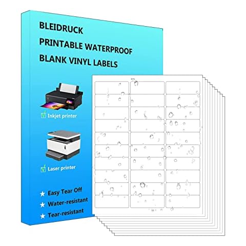 30-UP Shipping Labels 1" x 2-5/8" Address Labels 20 Sheets 600 Labels Waterproof Matte White Stickers Vinyl Sticker Paper Dries Quickly for Inkjet Printer Cover