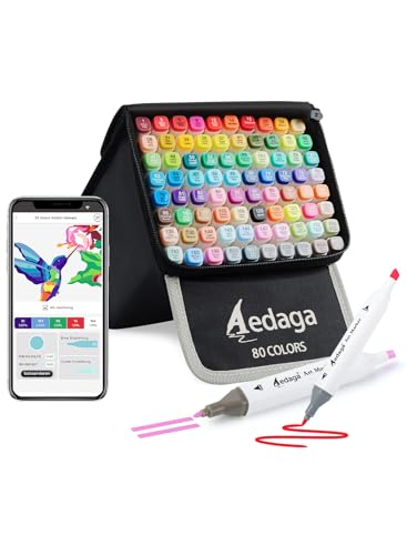 HornedDragon 80 Farben Alkohol Marker mit App Alkohol Stifte Doppelspitze mit Ständer-Etui für Malen Skizzieren & Zeichnen Alcohol Marker für Erwachsene & Kinder