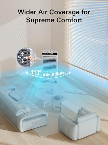 AKIRES Swamp Cooler,Portable Evaporative Air Cooler with 5.3-Gal Large Water Tank,110° Wide Oscillation,4 Ice Packs,12-H Timer,Cooling Tower Fans that Blow Cold Air for Bedroom Indoor Room (31IN) - Thumbnail 3