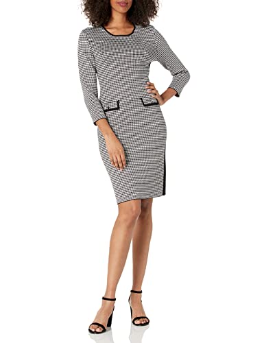 DKNY womens Sweater Dress, Black Ivory Mini Check, Large US at Amazon Women's Clothing store