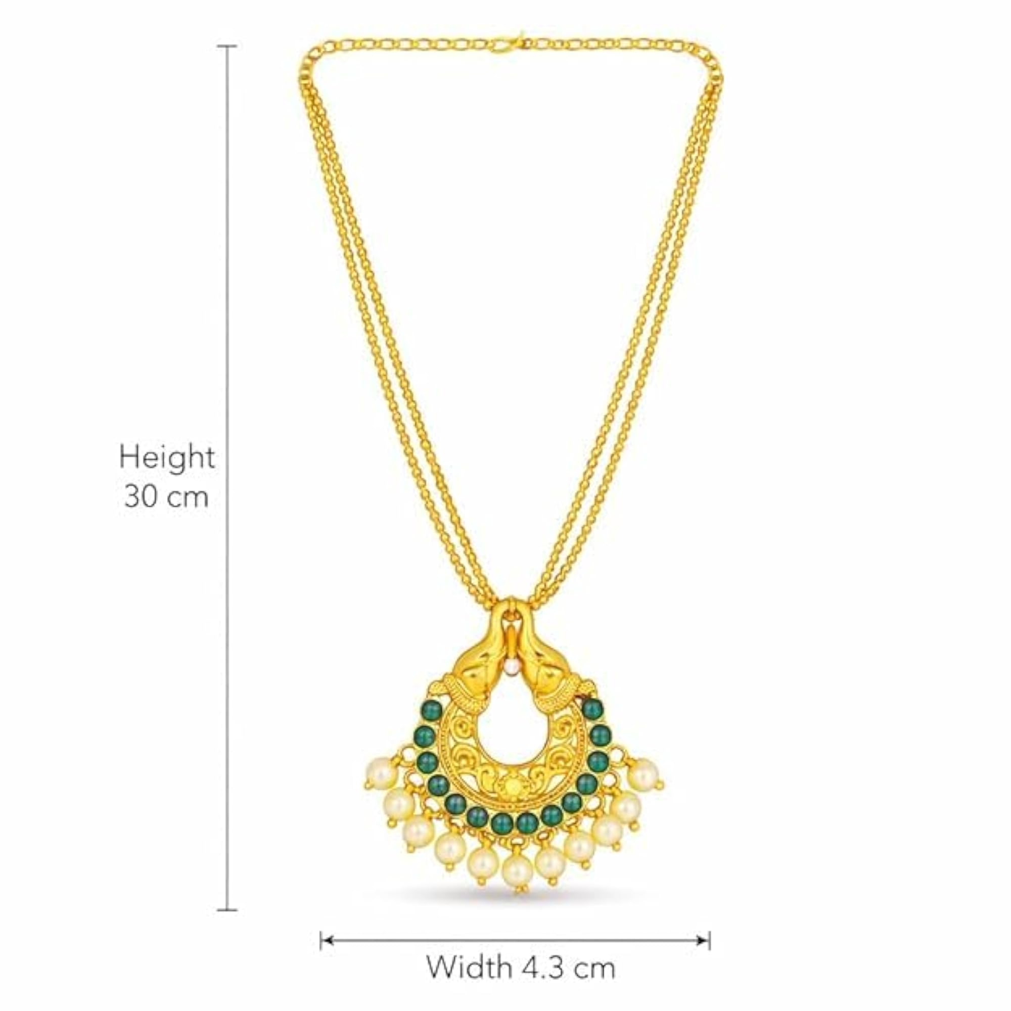 Ethnic Green Stone Stud Drops Necklace, South Indian Style