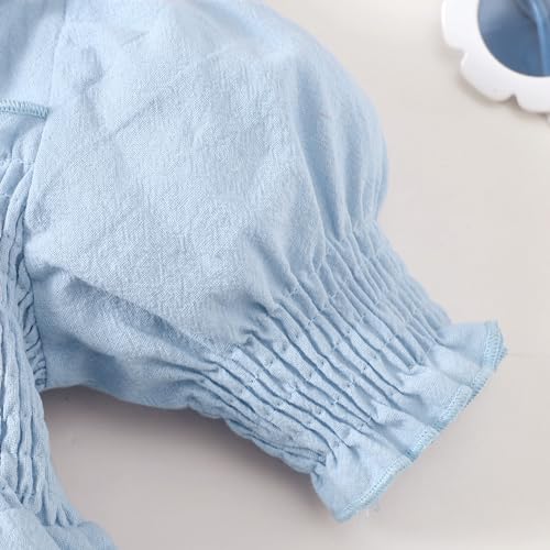 Baby Girls Dresses Ballon Sleeve Peter Pan Collar Vintage Toddler Girl Cotton Linen Dresses4