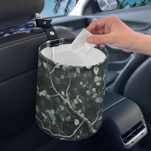 Image of Tree Leaves Auto Trash Bin Trash Bag for Cars Hanging Headrest for Back Seat Collapsible Reusable Waterproof Car Organizer