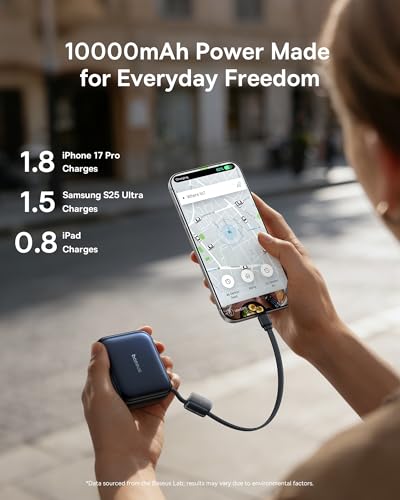 Image of Baseus PicoGo AC22 Mini Power Bank, 10000mAh 45W PD Portable Charger Built-in USB-C Cable, Ultra Small Sized Battery Pack, Fast Charging Battery Bank for iPhone 17 /16 /15 Samsung S25 /S24 Pixel 10 iPad