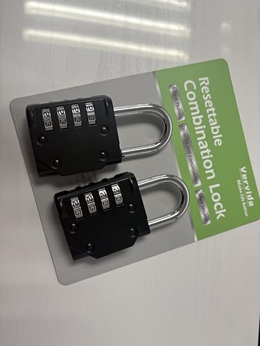 Image of Vervida 2 Pack Combination Lock Resettable asp Storage Black 4 Digit Outdoor Waterproof Combo Padlock for School Gym Locker, Sports Locker, Fence, Toolbox, Gate, Hasp Storage