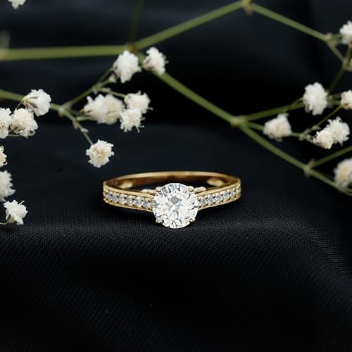 Certified Moissanite Round Engagement Ring for Women- 8MM Round Moissanite, 3 CT, D-VS1 Quality (With Jewelry Box)2