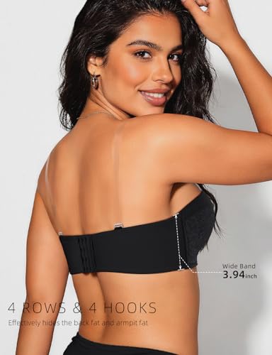 Image of Upushall Push Up Strapless Bra with Clear Straps Covertible Plunge Lace Padded Add 2 Cups Low Cut Underwire Bras for Women