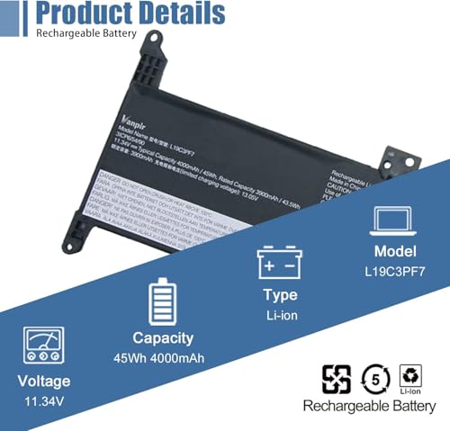 Image of L19C3PF7 L19L3PF5 L19D3PF5 Laptop Battery Compatible with Lenovo IdeaPad 3-14ADA05 3-14ARE05 3-14IIL05 3-14IML05 3-15ARE05 3-15IIL05 3-15IML05 Series 5B10X02607 5B10X02599 11.34V 45Wh 3900mAh