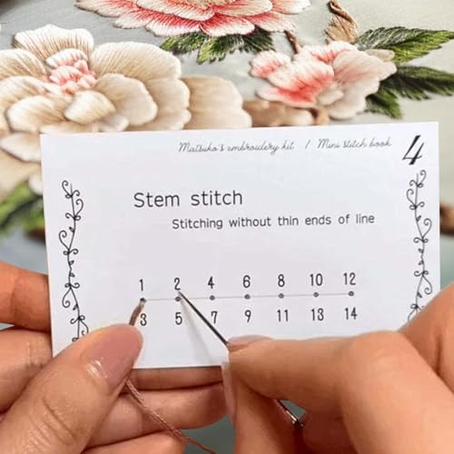 Image of PATPAT Embroidery Stitch Guide Brochure with Needle & Threads Beginners Stitch Skill Guide Book DIY Creative Sewing Practice Cards Set,Portable Mini Sewing Book Craft Kit for Embroidery and