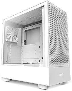 NZXT H5 Flow - CC-H51FW-01 - ATX Mid Tower PC Gaming Case - Front I/O USB Type-C Port - Quick-Release Tempered Glass Side Panel - White