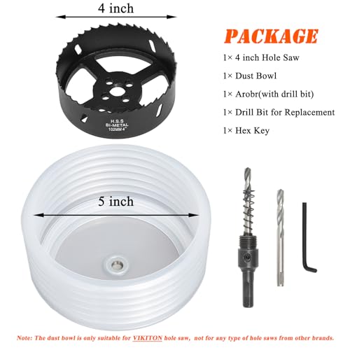 Image of 4 Hole Saw for Recessed Lights, 4 Inch Hole Cutter with Dust Bowl Catcher for Led Recessed Lighting 4 Inch and Wood Metal Drywall, Bi-Metal Construction, Black