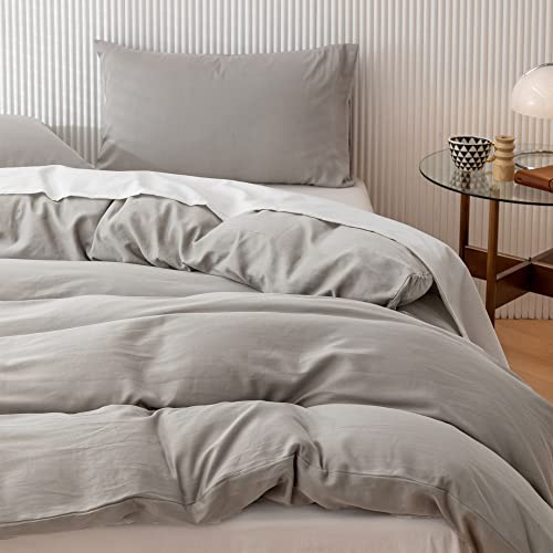Heimenaogo 600 Tc Egyptian Cotton Duvet Cover Queen Size Ultra Soft And Breathable Bedding Set With Zipper Closure Long Staple Washed Cotton Duvet Cover Light Grey (Micro-Chip) 3 Pcs #TOP6