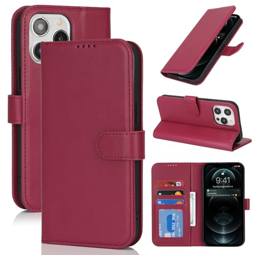 Image of for iPhone 13 Pro Max Case Wallet with Card Holder,for iPhone 12 Pro Max Wallet Case for Women Men,PU Leather Shockproof Magnetic Buckle Stand Flip Phone Case-Red