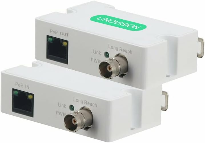 【2020 VERSION】LINOVISION POE IP Extender over Coax Max 3000ft Power and Data Transmission Over RG59 Coaxial Cable for Upgrading Analog Surveillance System to IP Surveillance System(EOC Converter)