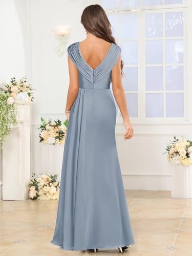 Mermaid Mother of The Bride Dresses for Women Cap Sleeves Formal Dress Long Chiffon Evening Gown2